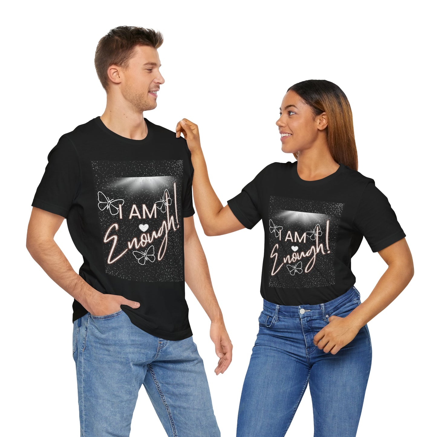 Empowering Butterfly Tee - I Am Enough! Unisex T-Shirt, Inspirational Gift, Motivational Wear, Positive Message Shirt, Butterfly Art
