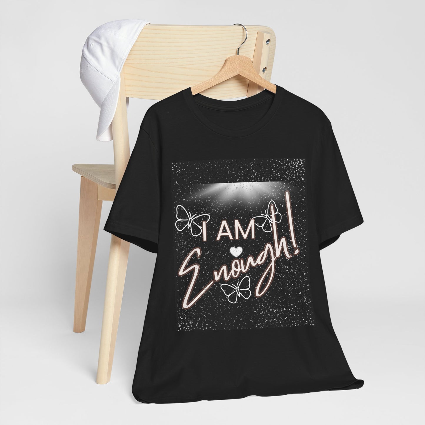 Empowering Butterfly Tee - I Am Enough! Unisex T-Shirt, Inspirational Gift, Motivational Wear, Positive Message Shirt, Butterfly Art